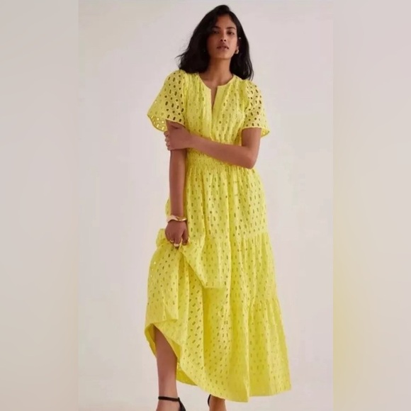 NWT Anthropologie Somerset Maxi Dress Eyelet Edition YELLOW - Picture 3 of 10